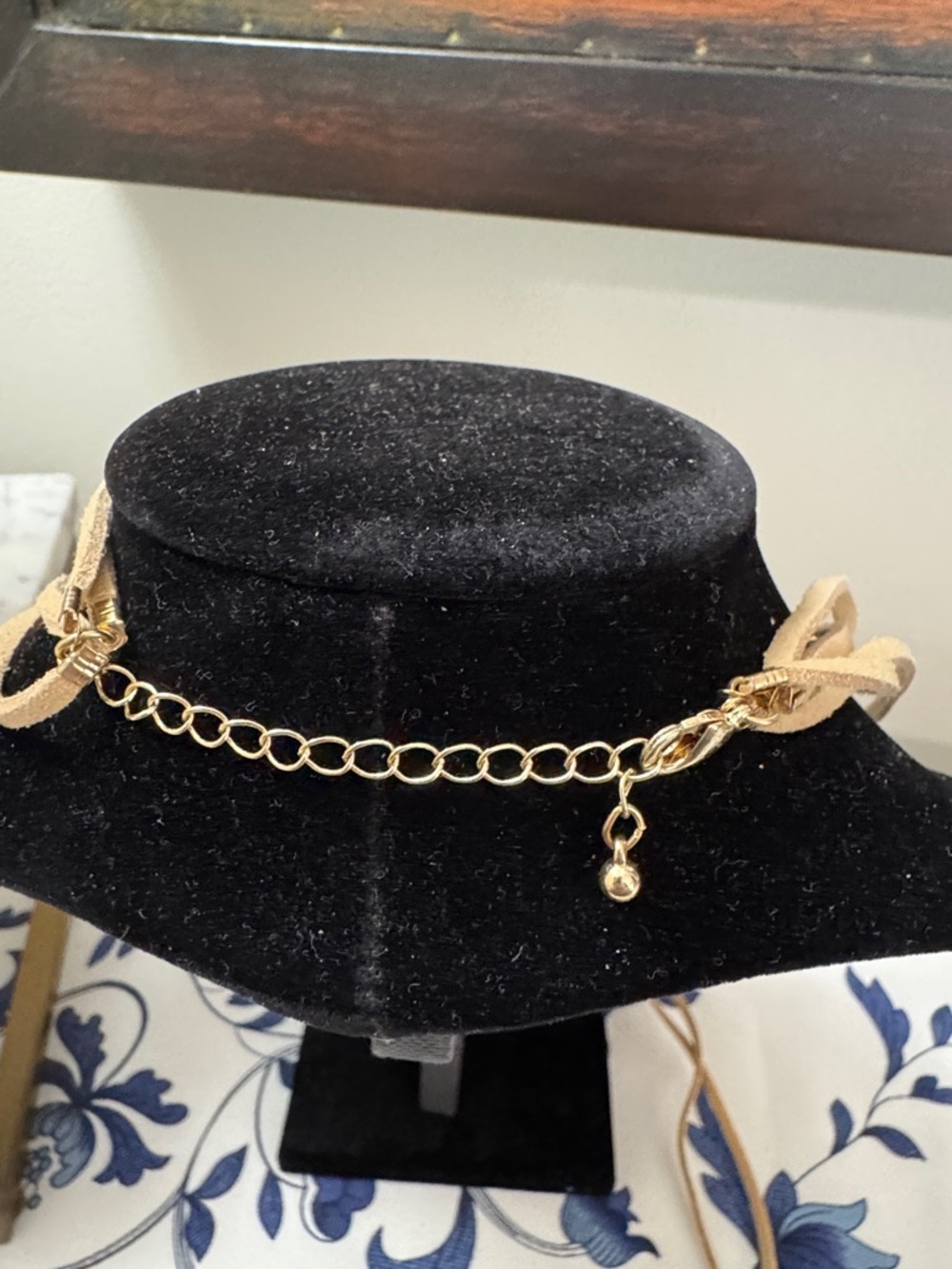 Tan Suede Lariat Necklace with Stone Accents - Picture 4 of 4